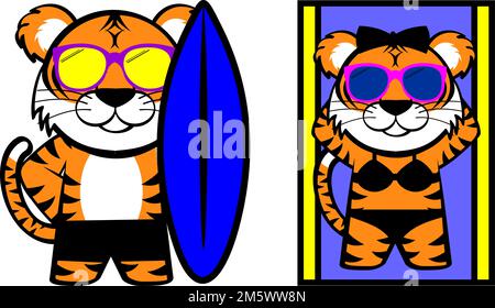 Süße Chibi-Tiger-Cartoon-Ausdrücke sorgen für Illustration im Vektorformat Stock Vektor