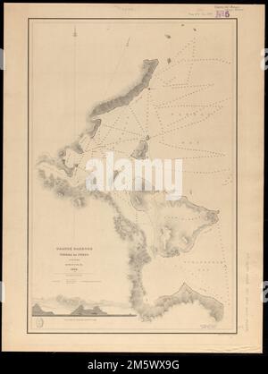 Orange Harbour, Tierra del Fuego. Erleichterung durch Hachures. Tiefen werden durch Sondierungen angezeigt. Mit Ansicht des Packsattels. Veröffentlicht im Atlas of the Narratiative of the United States Exploring Expedition : in den Jahren 1838, 1839, 1840, 1841, 1842.... , Chile , Magallanes y de la Antártica Chilena , Region , Orange, Bahía , Bay Stockfoto