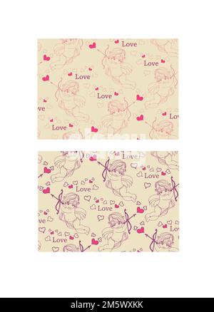 valentinstag-Muster mit Hupen, Herzen und Schleife Stock Vektor