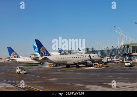 United Airlines am Chicago O'Hare Flughafen am 24 2022. Dezember. Stockfoto