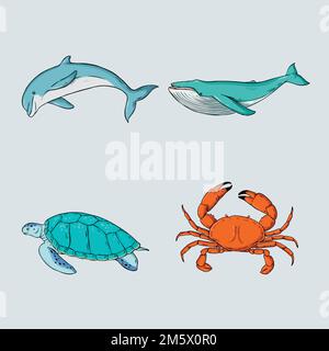 Vector Sea Animal Sticker Kollektion farbenfrohe Klicksteine Stock Vektor