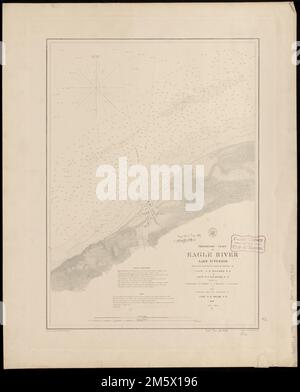 Vorläufige Karte des Eagle River, Lake Superior. Erleichterung durch Hachures. Tiefen, die durch Sondierungen und Isolinien angezeigt werden. Beinhaltet: Segeltörn - Hinweis. Siegel mit „Survey of the Lakes 1859" an der Titelseite... Eagle River, Lake Superior. Eagle River, Lake Superior, Michigan, Keweenaw, County, Eagle River Stockfoto