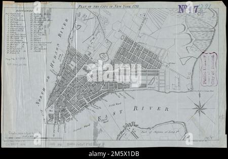 Plan der Stadt New York, 1791. Für D.T. Valentinshandbuch, 1851. Einschließlich Gebäudeverzeichnis. Ursprünglich veröffentlicht: [New York : gedruckt für den Herausgeber, von T. and J. Swords, No. 27, William Street, 1791], in: The New York Directory and Register for the year 1791.... New York, New York Stockfoto