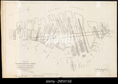 Plan der vorgeschlagenen Marginal Street von Broad Street an der Rowe's Wharf zur Commercial Street an der Eastern Avenue : mit angrenzenden Straßen und Kais. Norden nach unten links ausgerichtet. So Ist Es. W. Davis, Stadtermittler. Massachusetts, Suffolk, County, Boston Stockfoto