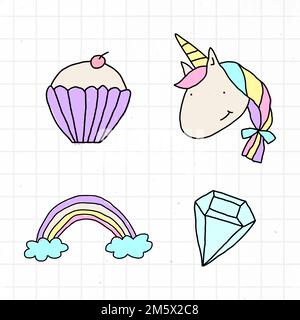 Niedliches Pastellmuster im Doodle-Stil auf einem Vektor mit Gitterhintergrund Stock Vektor