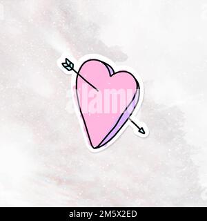 Rosa Herz mit Pfeil-Tagebuchaufkleber auf einem Marmorhintergrund-Vektor Stock Vektor