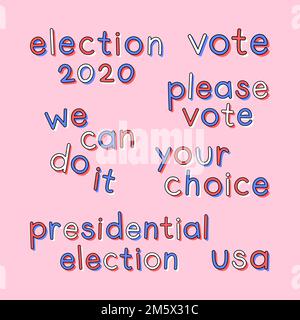 US-Wahl 2020 Doodle-Vektortypografie-Set Stock Vektor