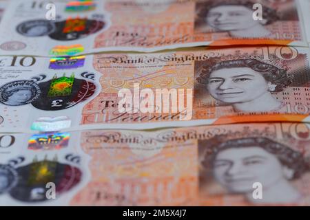 Nahaufnahme einer britischen £10-Note Stockfoto