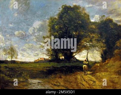 LANDSCHAFT MIT REITERN 1870 und 1874 von Jean Baptiste Camille Corot, 1796-1875, Frankreich, Französisch. Stockfoto