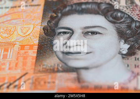 Nahaufnahme einer britischen £10-Note Stockfoto
