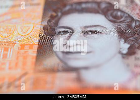 Nahaufnahme einer britischen £10-Note Stockfoto