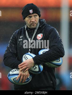 Gloucester Rugby Cheftrainer George Skivington vor dem Gallagher Premiership Match im Kingsholm Stadium, Gloucester. Foto: Samstag, 31. Dezember 2022. Stockfoto