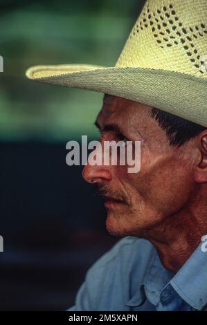 San Luis Planes, Honduras. Gesichtsprofil eines Bauern. Stockfoto