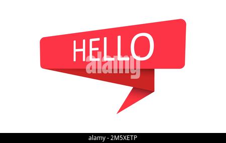 Hallo. Ein rotes Banner, Zeiger, Aufkleber, Label oder Sprechblase für Apps, Websites und kreative Ideen. Vektorkonstruktion Stock Vektor