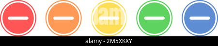 Minus-Symbolgruppe. Symbol „Subtrahieren“ in verschiedenen Farben. Stock Vektor