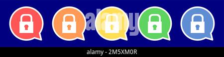 Vorhängeschlosssymbol für Sprechblase. Sperrsymbol in verschiedenen Farben. Stock Vektor