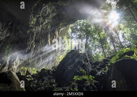 Eintritt zur Clearwater Cave, Mulu, Malaysia Stockfoto