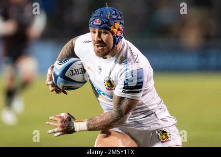 Jack Nowell #14 von Exeter Chiefs während des Gallagher Premiership-Spiels Saracens gegen Exeter Chiefs im StoneX Stadium, London, Großbritannien, 31. Dezember 2022 (Foto: Richard Washbrooke/News Images) Stockfoto