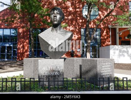 Althea Gibson Statue vor dem Arthur Ashe Stadium, US Open Championships, New York, USA Stockfoto
