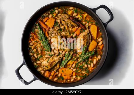 Klassisches Cassoulet mit Bohnen, Fleisch und knusprigen Brotkrumen Stockfoto