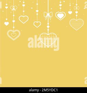 Hängende Herzen, gelber Hintergrundvektor Stock Vektor