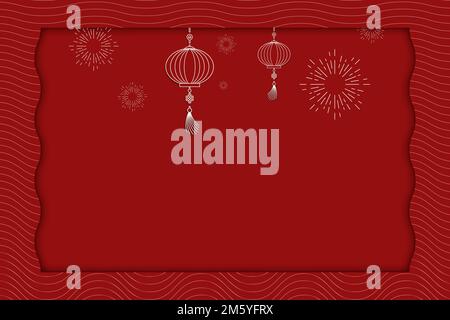 Karte im traditionellen chinesischen Design mit roter Laterne und Kopierbereich Stock Vektor