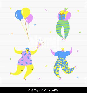 Glückliche Menschen feiern eine Geburtstagsparty doodles Set-Vektor Stock Vektor