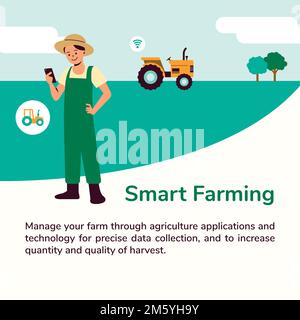Smart Farming bearbeitbare Social-Media-Vorlage Vektortechnologie für die Landwirtschaft Stock Vektor