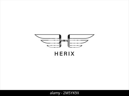 Initialen Buchstabe H mit Wings Logo Design Template. Einfacher und einprägsamer Anfangsbuchstabe H mit schwarzen Flügeln Stock Vektor