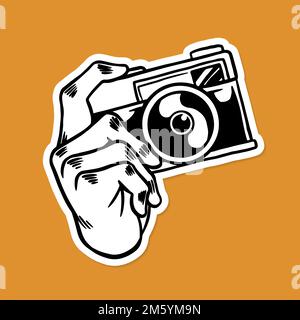 Überlagerung des Aufklebers mit analoger Kontur auf einem gelben Hintergrund-Ressourcenvektor Stock Vektor