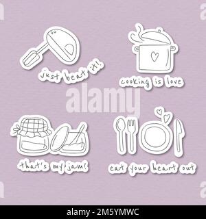 Niedliche Küchenutensilien Doodle Sticker Set Vektor Stock Vektor