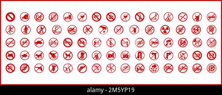 Symbolsatz Verbotsschilder. Verbotene, Durchgestrichene, Nicht Zulässige Symbolgruppe Für Vektorbearbeitbarkeit Stock Vektor
