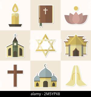 Gemischte religiöse Symbole Sticker Set Vektor Stock Vektor