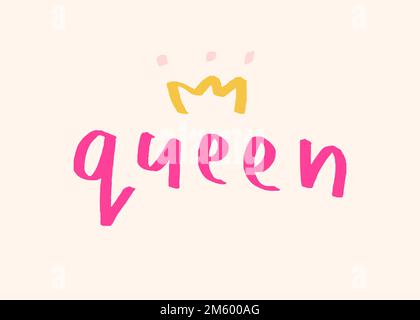Queen-Doodle-Typographie auf einem beigen Hintergrundvektor Stock Vektor