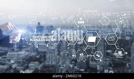 Document Management Data System Business Technology Konzept. DMS auf dem virtuellen Bildschirm Stockfoto