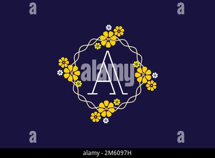 Blumenmonogrammbuchstabe A. Anfangsalphabet mit botanischen Elementen. Vektordesign mit Blumenmuster und Alphabet Stock Vektor