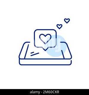 Sie erhalten mehrere „Gefällt mir“-Nachrichten in Ihren sozialen Medien. Isometrisches Telefon mit Nachricht. Pixelgenaue, bearbeitbare Konturlinie Stock Vektor