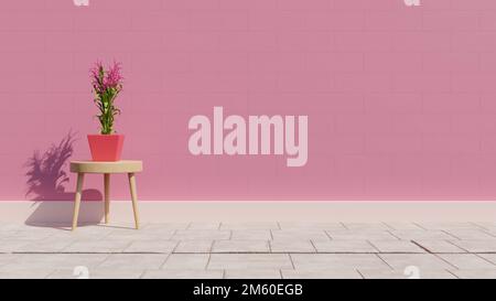 3D – leerer Raum mit Schatten und glänzendem Boden mit hellen Wänden. Stockfoto