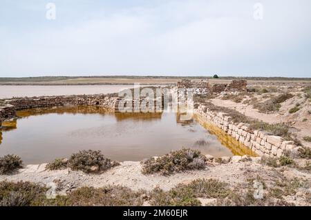 Saladas de Sástago, alte Infrastruktur für die Salzgewinnung, Bujaraloz, Aragón, Spanien Stockfoto