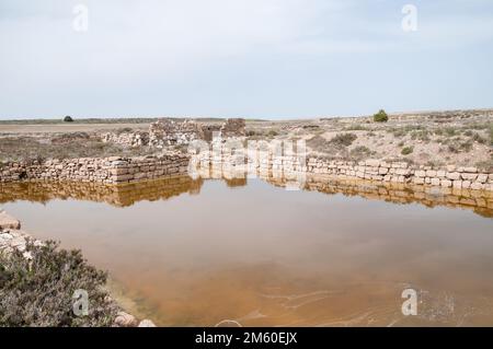 Saladas de Sástago, alte Infrastruktur für die Salzgewinnung, Bujaraloz, Aragón, Spanien Stockfoto