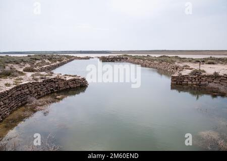 Saladas de Sástago, alte Infrastruktur für die Salzgewinnung, Bujaraloz, Aragón, Spanien Stockfoto