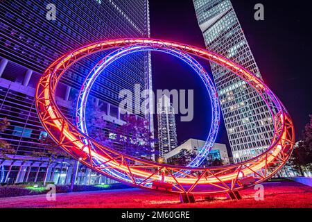 Lichterskupltur am Platz der Einheit, Frankfurt, Deutschland Stockfoto