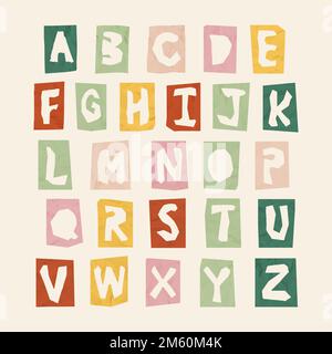 Papiergeschnittener Alphabet-Typografie-Vektorsatz Stock Vektor