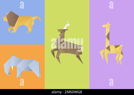 Tiervektor Origami Papier Polygon Illustration Set Stock Vektor