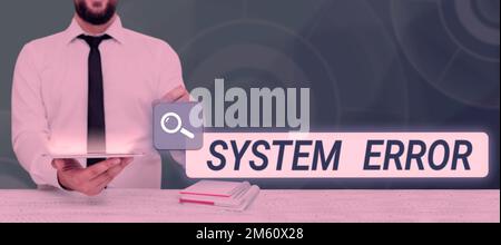 Inspiration zeigt Systemfehler an. Geschäftsansatz Technologiefehler Softwarekollaps Datenverlust Stockfoto