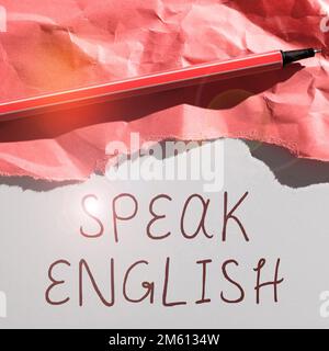 Textunterschrift mit englischen Sprachkenntnissen. Business Concept Study Another Foreign Language Online Verbal Courses Stockfoto