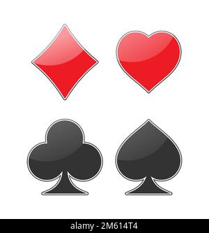 Ein Satz von Symbolen für die Anzüge von Spielkarten. Casino-Kartensymbole. Flacher Stil Stock Vektor