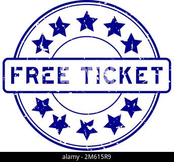 Grunge Blue, kostenloses Ticket mit Sternsymbol, rundem Gummisiegel auf weißem Hintergrund Stock Vektor
