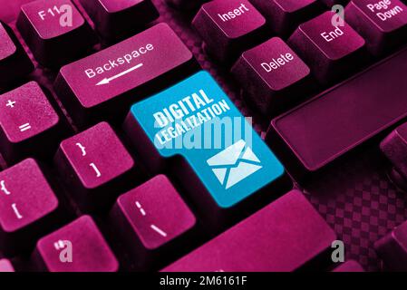 Begrifflicher Titel Digitale Legalisierung. Geschäftsidee in Verbindung mit Technologie oder Unterrichtspraxis Stockfoto