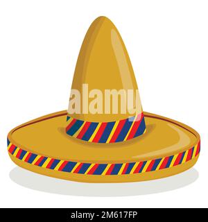 Mexikanischer ethnischer Sombrero hat isoliertes Element. Vektor-Zeichnung Illustration für Symbol, Spiel, Verpackung, Banner. Konzept „Wilder Westen“, Mexiko. Traditionell Stock Vektor